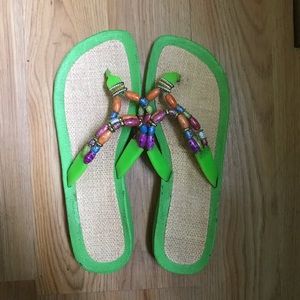 Green beaded sandals